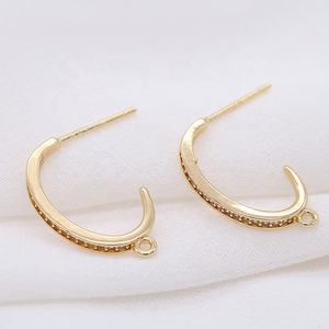 थोक diy गहने सामान 14k गोल्ड प्लेटेड जिरकॉन हाफ राउंड सी आकार की स्टड बड्स महिलाओं की पुस्तक कान बनाने के निष्कर्ष - Product Image 3