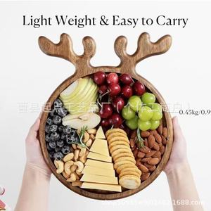 Starting Point Christmas Acacia Antler <b>Tray</b> 15.04in Round Solid Wood Serving <b>Tray</b> For Fruit <b>Snack</b> Steak Deli Decorative - Product Image 3