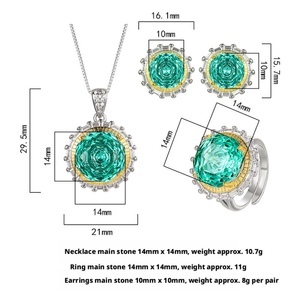 Fashion Eco-friendly Copper Gold Plated Pendant <b>Earrings</b> Ring <b>Set</b> 14-10mm Green Zircon Two Tone Wedding Flower Jewelry <b>Set</b> - Product Image 2