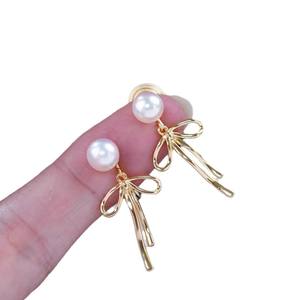 22358DIY Accesorios de Perlas, Broches de Oreja de Plata S925 con Soporte Vacío en Forma de Lazo, Clip de Oreja de Moda con Cuentas de 6-8mm para Pendientes de Perlas - Product Image 5