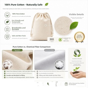 Sac à cordon en coton biologique biodégradable, pochette à bijoux personnalisée, petit sac réutilisable en mousseline naturelle, emballages cadeaux en gros - Product Image 1