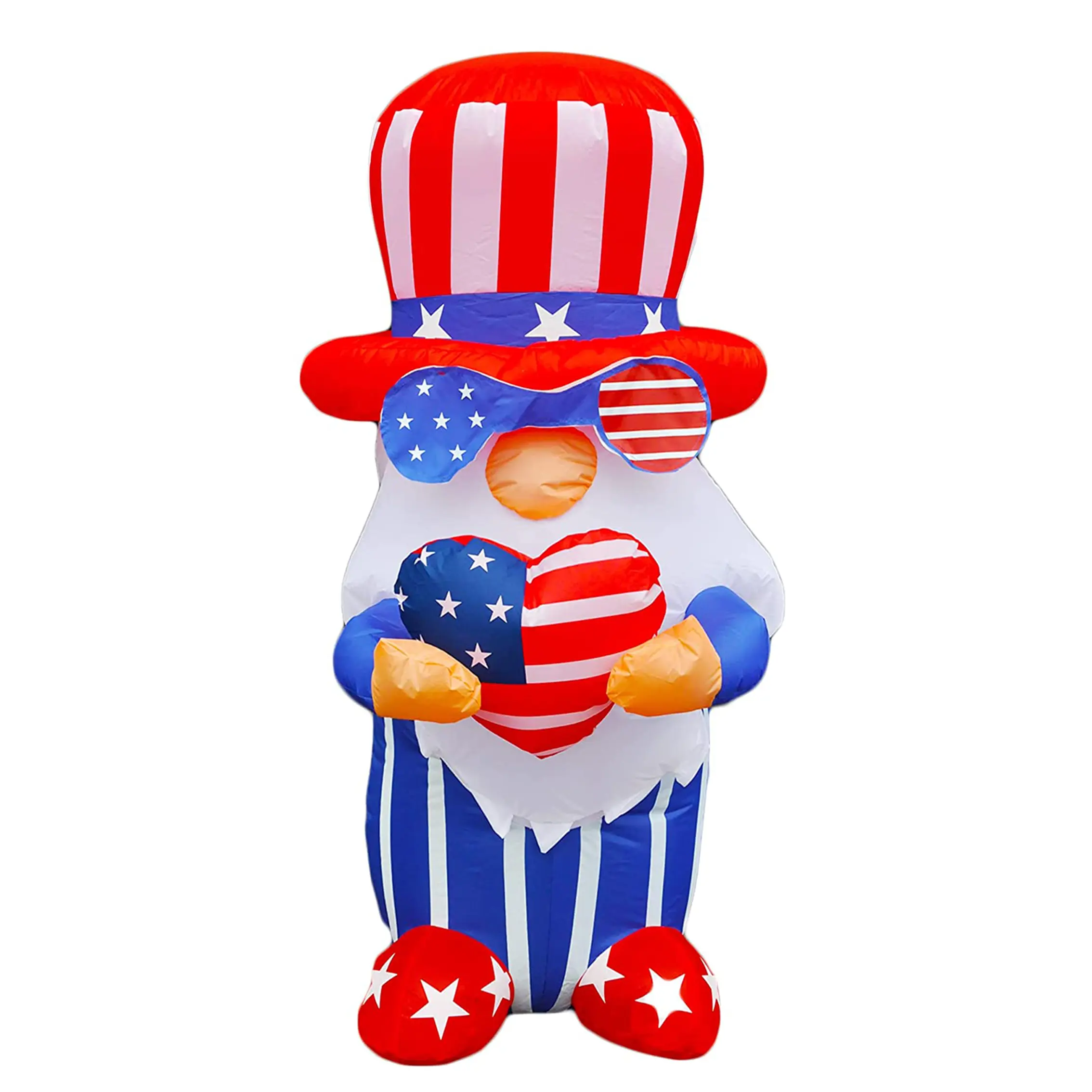 4ft Independent Gnome Holding America Heart Blow Up Lighted Indoor Outdoor Holiday Art Inflatable Decorations