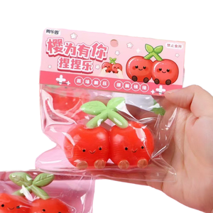 Jouet anti-stress souple en forme de cerise, balle à presser réaliste en forme de fruit, jouet sensoriel anti-stress en TPR souple pour soulager l'anxiété, décoration de bureau, cadeau - Product Image 1
