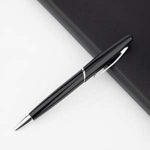 Stylo bille professionnel minimaliste en métal noir au design unique avec anneau central, pointe fine, personnalisable avec LOGO - Product Image 1