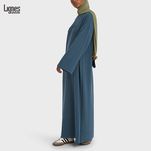 Abito in Jersey essenziale personalizzato in tinta unita abito lungo musulmano elegante abiti lunghi musulmani abbigliamento Ramadan - Product Image 4