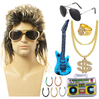 Perruques pour fans de heavy metal, lunettes de soleil punk rock cool, collier dollar, bagues, en polyester, style personnage, pour fêtes et festivals