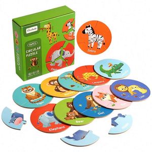 Juguete Educativo para Niños, 36 Piezas, Rompecabezas Circular de Animales Marinos y Forestales, Juego de Madera para Niños - Product Image 1
