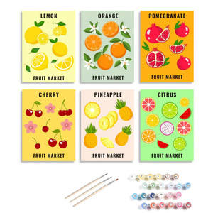 Songwoo - Juego de 6 Cuadros de Lienzo con Frutas Tropicales Coloridas, Limón, Naranja, Piña, Mercado de Frutas, Pintura por Números DIY - Product Image 2