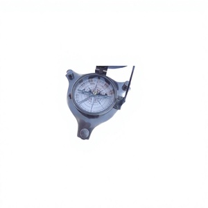 Vintage Marine West London Latón Triángulo Reloj de sol Brújula Decoración náutica antigua Soporte de bolsillo de cuero para puntero de camping - Product Image 6