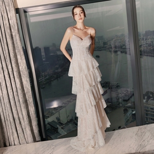 <span class=keywords><strong>Robe</strong></span> de soirée élégante en <span class=keywords><strong>dentelle</strong></span> ivoire à volants avec cape transparente pour femme, <span class=keywords><strong>robe</strong></span> de bal de forme A, romantique - Product Image 4