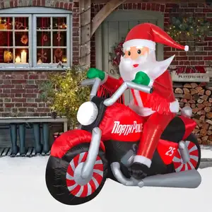 户外装饰节圣诞主题充气圣诞老人骑摩托车模型带发光二极管灯