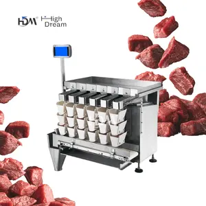 Marinated Meat Belt Conveyor Type SS316 Contact Surface Anti-Sticky 6 Head Multihead Linear Weigher Packing Machine