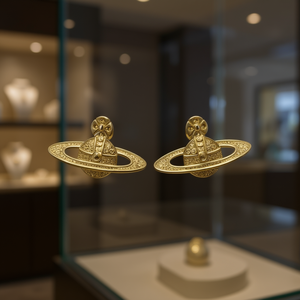 Pendientes de botón chapados en oro E4383 con diseño de constelación, corte brillante redondo, microincrustaciones de aleación, joyería de moda unisex. - Product Image 2