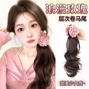 Extensiones de Cabello Ondulado en Capas con Cola de Caballo, de Fibra de Alta Temperatura, Estilo Miss, Tono de Piel Natural, para Cualquier Forma de Rostro - Product Image 5