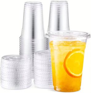 Gobelets jetables en plastique pour animaux de compagnie de 20 oz avec couvercles, transparents, pour boissons froides, pour un usage quotidien - Product Image 3