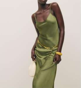 OEM nouvelle robe midi sans manches sexy de luxe en satin de soie pour femmes - Product Image 2