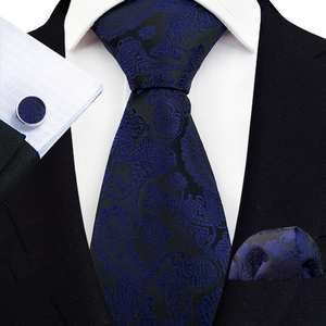 Conjunto de <span class=keywords><strong>Corbata</strong></span> de Negocios <span class=keywords><strong>Azul</strong></span> <span class=keywords><strong>Marino</strong></span> y Negra de Poliéster para <span class=keywords><strong>Hombre</strong></span> con Pañuelo de Bolsillo y Gemelos, Set de Regalo para <span class=keywords><strong>Traje</strong></span> de Boda - Product Image 2