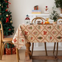 Nappe de table rétro américaine en coton et lin imperméable, pour fêtes de Noël, luxe léger