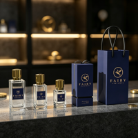 Ensemble d'emballage de parfum de luxe avec logo personnalisé, flacon de parfum en verre transparent de 30/50/100 ml, couvercle doré, boîte cadeau rigide avec poignée et sac fourre-tout