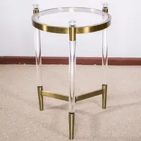 HOMESWEET מודרני עגול זול אקריליק מתכת קפה שולחן זהב נירוסטה קפה סוף שולחן