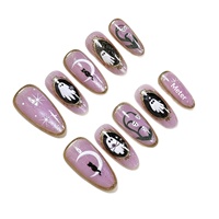 Ongles artificiels Halloween transfrontaliers très demandés, motifs fantômes, étoiles, lunes et chats mignons, finition œil-de-chat violette, personnalisables, 30 pièces