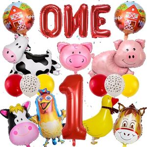 Set de Globos de Número de 32 Pulgadas con Diseño de Granja y Animales de Dibujos Animados (Gallos, Cerdos, Vacas) para Decoración de Fiestas de Cumpleaños Infantiles al por Mayor - Product Image 1
