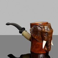 MUXIANG Pipe à tabac en bois sculpté à la main en forme de bruyère d'éléphant Pipe à fumer à tige Cumberland