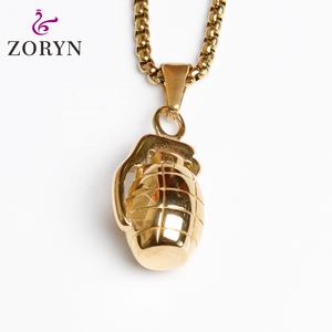 Collares con Colgante de Granada Chapados en Oro, Joyería de Moda de Acero Inoxidable Estilo Hip Hop Punk Táctico Vintage para Hombres y Mujeres - Product Image 1