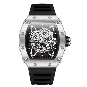 Montre à quartz argentée pour homme Drioshipping, bracelet en caoutchouc parfait, étanche, squelette, en stock, kit montre d'affaires - Product Image 1
