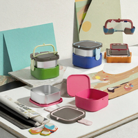 Boîte à lunch pour enfants en acier inoxydable double couche, 2 compartiments, conservation de la chaleur, compatible micro-ondes, matériau de qualité alimentaire, carrée