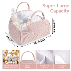 Organisateur <span class=keywords><strong>de</strong></span> couches portable rectangulaire écologique en corde <span class=keywords><strong>de</strong></span> coton, panier <span class=keywords><strong>de</strong></span> rangement pour bébé nouveau-né avec poignée pour table à langer - Product Image 2