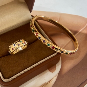 Aazuo-Joyería Vintage con zafiros cultivados en laboratorio, conjunto de joyería de lujo de oro amarillo macizo de 18K, anillo y brazalete, regalo para mujer, alta calidad - Product Image 5