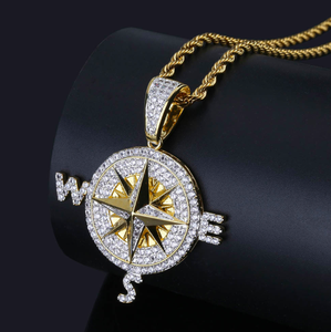 Hiphop estilo diamante helado de oro brújula colgante collar de la joyería - Product Image 2