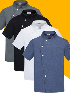 Uniforme de chef pour homme haut de gamme, bleu, en twill, à manches courtes, respirant, en coton, pour la <span class=keywords><strong>restauration</strong></span> hôtelière, la cuisine - Product Image 1