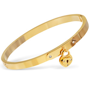 Fine Charm Bracelet 5Mm Diamond Heart Lock <b>Bangle</b> Women's Gift Jewelry Steel <b>Gold</b> <b>Rose</b> <b>Gold</b> - Product Image 1