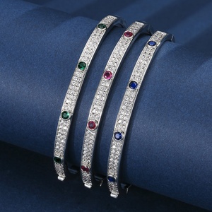 Fashionable Eco-friendly <b>Copper</b> Micro Pave Multicolor Corundum Zircon <b>Bangles</b> for Women Elegant Daily Wear - Product Image 3