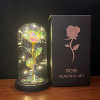 Cadeau de Saint Valentin pour petite amie Rose veilleuse lumière LED couverture acrylique feuille d'or fleur boîte-cadeau cadeau de noël