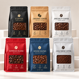 Bolsa de papel kraft ecológica para envasar granos de café, bolsa con base plana y logotipo personalizado, bolsa de café con ventana y cierre de cremallera para 100g 250g de café - Product Image 6