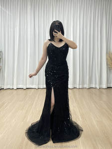 MB40430-2ファッショナブルな時代を超えて眩しいストラップレスイブニングドレスセクシーなハイスリットスパークルビーズ刺繍プロムバンケット用 - Product Image 1