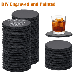 Black Slate Stone <b>Coasters</b> Round <b>Drink</b> <b>Coasters</b> Bulk Laser Engraving Mats and Pads for Home Bar Kitchen - Product Image 1