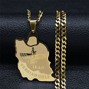 Collar de Moda con Mapa de Irán, Farvahar, Dios Persa <span class=keywords><strong>Iran</strong></span>í, Águila Pahlavi, Farohar, Collares para Hombre, Colgante de Acero Inoxidable, Joyería de Moda - Product Image 2