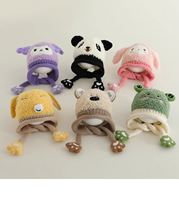 Gorro de punto de felpa con orejeras de dibujos animados para bebé, gorro cálido de lana para otoño e invierno, gorro unisex para niños