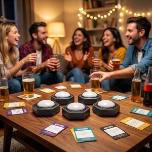 Buzzer sans fil pour <span class=keywords><strong>jeux</strong></span> de société, bouton de <span class=keywords><strong>quiz</strong></span> multijoueur avec réponse rapide et effets sonores, jeu de groupe amusant - Product Image 1