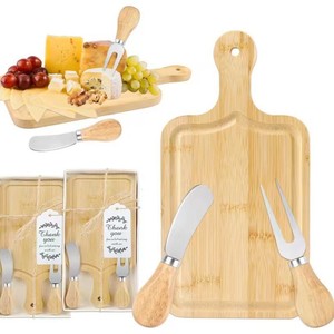 Tabla de queso de madera con juego de cuchillo y tenedor para servir comida en hoteles, bandeja de corte de madera maciza, set de regalo. - Product Image 1