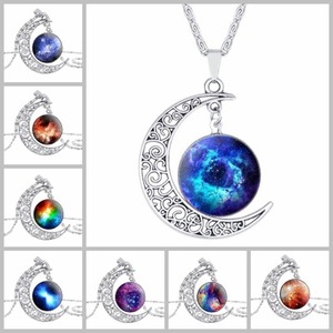 Collier pendentif d'anniversaire pour femmes et filles, en verre, 12 <span class=keywords><strong>signes</strong></span> du zodiaque, astrologie, galaxie et croissant de lune, perle - Product Image 2