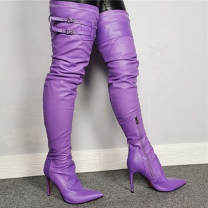 Botas Altas de Mujer Talla Grande 47 con Doble Hebilla y Cremallera Lateral, Botines Largos de Tacón de Aguja con Punta Fina para Dama - Product Image 2