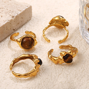 <b>Tiger's</b> <b>Eye</b> <b>Ring</b> And Necklace Set Natural Stone Bezel Setting Women's Party Jewelry Fashion Accessories Zinc Alloy - Product Image 2