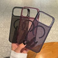 Coque transparente scintillante en PC avec support d'objectif d'appareil photo pour iPhone 18 17 16 15 14 13 Pro Max, compatible avec la recharge magnétique sans fil