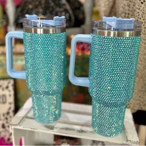 40OZ Rhinestone Skinny Water Wince Coffee Customized Insulated Stainless Steel Tumbler With Handle