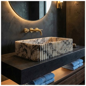 Lavabo in Marmo Calacatta Viola Fatto a Mano, <span class=keywords><strong>Lavandino</strong></span> <span class=keywords><strong>da</strong></span> <span class=keywords><strong>Bagno</strong></span> Lucidato a Parete per Hotel e Villa - Product Image 1